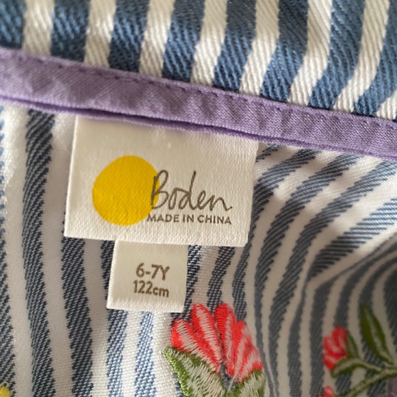 Boden Girls size 6-7 years Blue Ticking Stripe Denim Romper SOLEIL Brand New - Picture 4 of 13